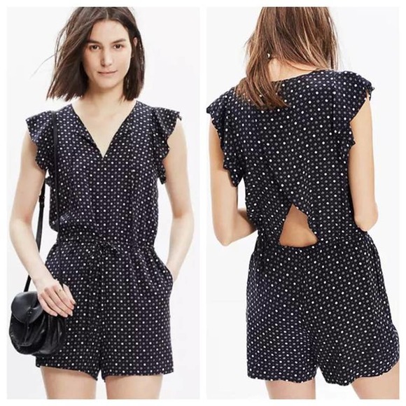 Madewell Pants - Madewell Silk Petalplay Romper in Dotmix